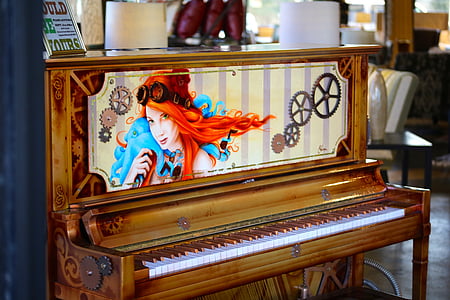 piano, música, instrumento, musical, colorido
