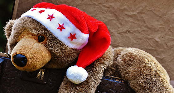jul, bagage, antik, Teddy, tøjdyr, udstoppede dyr, legetøj