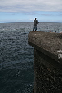 tenger, halászati, Halász, horgászbot, nyugodt, Spanyolország, Tenerife