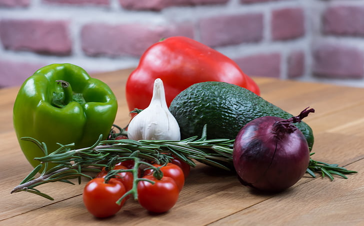 alho, tomate, pimenta, cebola, comida, saudável, vegetal