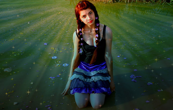girl, lake, flowers, mov, water, story, beauty
