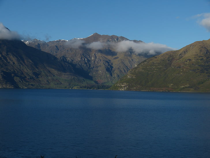 Jaunzēlande, daba, ainava, South island, ezers, kalns, mākoņi