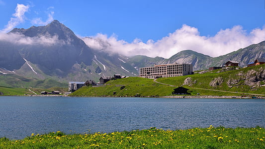 melchsee-frutt, Bergsee, horské panorama, Příroda, hory, mraky, krajina