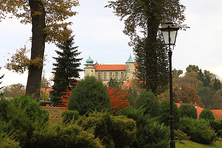 Castillo, Polonia, arquitectura, edificio, Parque, otoño, caída