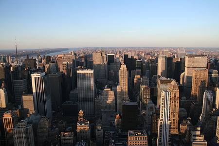 new york, Manhattan, staden, solnedgång