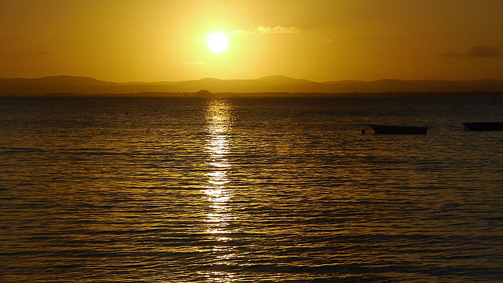Pantai, laut, perahu, matahari terbenam, alam, Bahia, Brasil