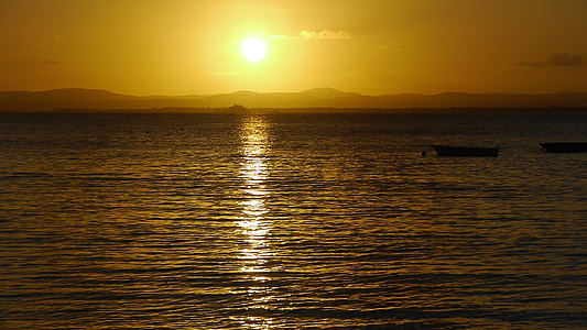 stranden, havet, båt, solnedgång, naturen, Bahia, Brasilien