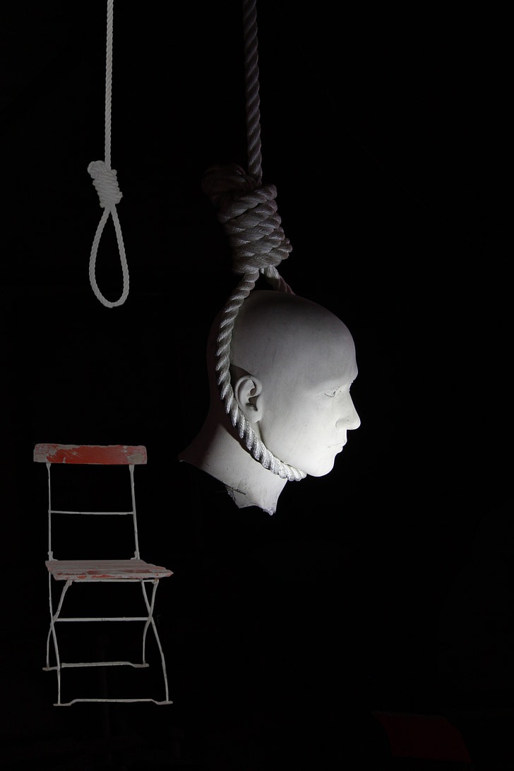 head, folding chair, rope, red, depend, sling, hang