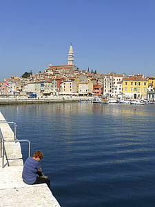 tengerparti, Piran, kikötő, mediterrán, nézet, város, festői