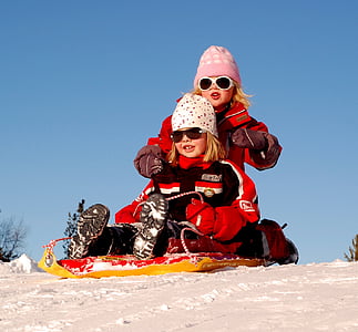 瑞典, 儿童, 女孩, 雪橇, 雪橇, 冬天, 雪
