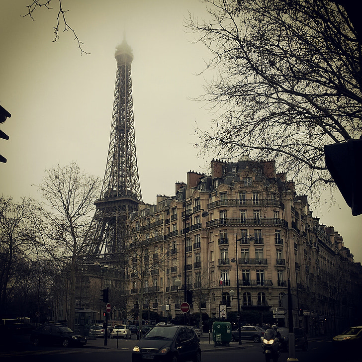 Paryż, Miasto, budynek, Architektura, Domy, romans, Sepia