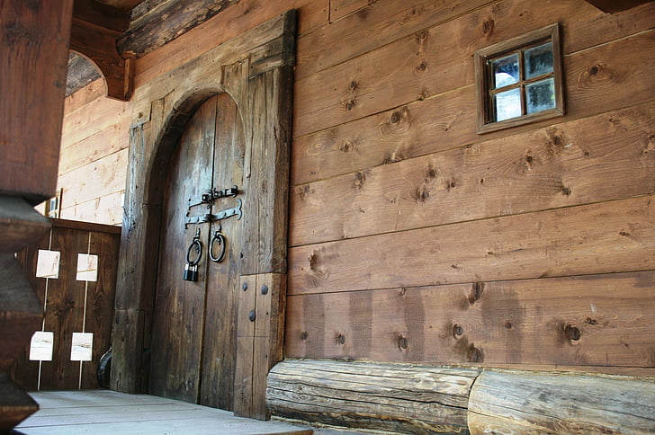 log cabin, semplice dimora, registri, Devil ' s, veranda, ingresso, porta in legno