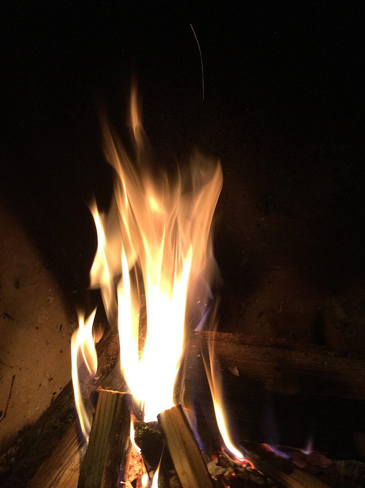 feu, cheminée, passion, flammes