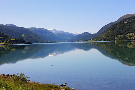 Noruega, Oppland, Gudbrandsdal, Lago, água, paisagem, natureza selvagem