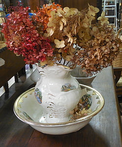 dried, ceramic, bowl, white, dry, red, leaves
