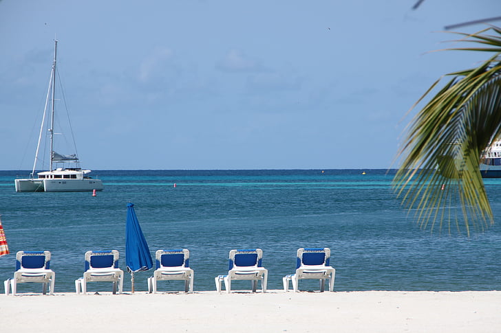 Karibia, aurinkotuoleja, Sea, Holiday, kesällä, Matkailu, palmuja