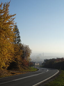olkusz, poland, landscape, way, the fog, autumn