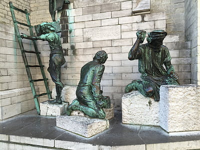 estátua, Antwerpen, escultura, bronze, escada, Bélgica, Construtor