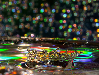 water, droplet, art, colour, bokeh, black, and
