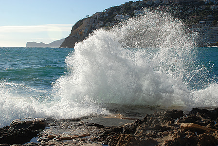sjøen, spray, kysten, steiner, Mallorca, hav, bølger