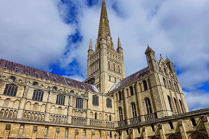 Norwich cathedral, puncak menara, abad pertengahan, arsitektur, Kristen, Gothic, dihiasi