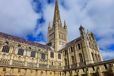 Norwich-katedralen, spiret, middelalderen, arkitektur, kristne, gotisk, dekorert