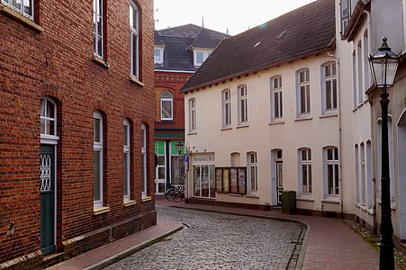 Gasse, leere, Ostfriesland, Straße, Innenstadt, historisch, Gebäude