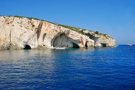 岩石, 海, 绿松石的颜色, 滨水区, 海滩, 洞穴, 船舶