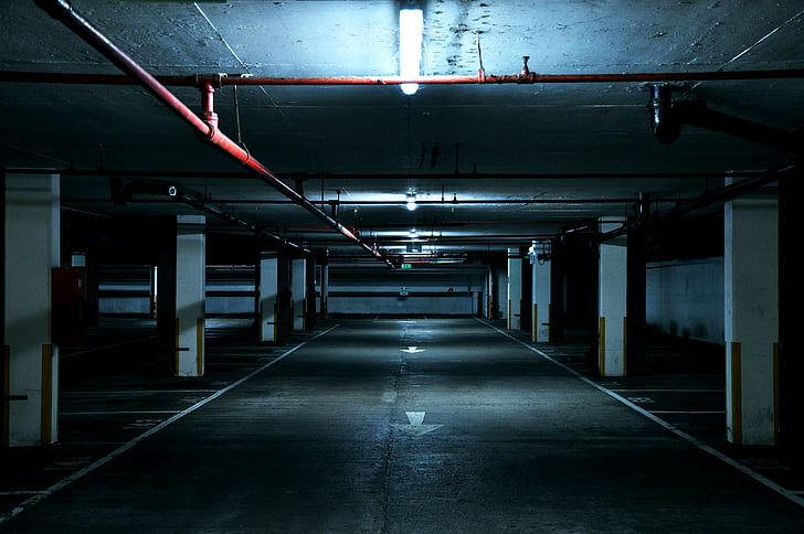 dark, empty, lights, parking lot, public domain images