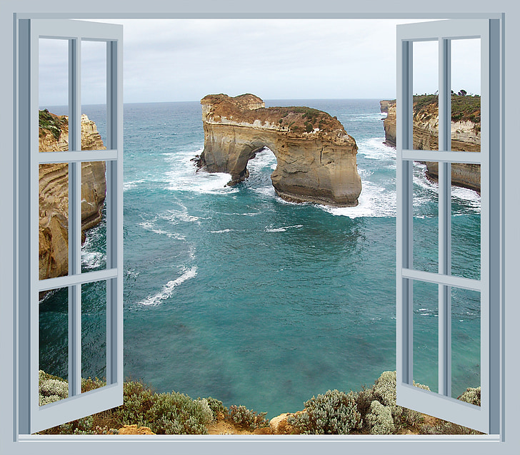 maison en bord de mer, océan, vague, Surf, Rock, cadre, fenêtre de