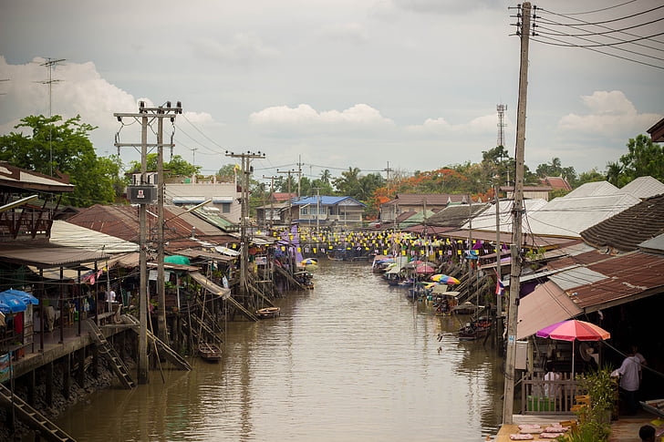 plovoucí trh, kanál, klasické, kultura, Bangkok, Asie, Thajsko