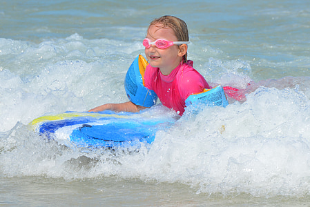 barn, Pige, Surf, bølger, surfbræt, folk, Sport