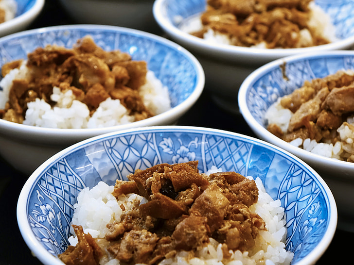 taiwanese cuisine, 鲁肉饭, braised pork rice, rice, pork, fried bean curd, asian