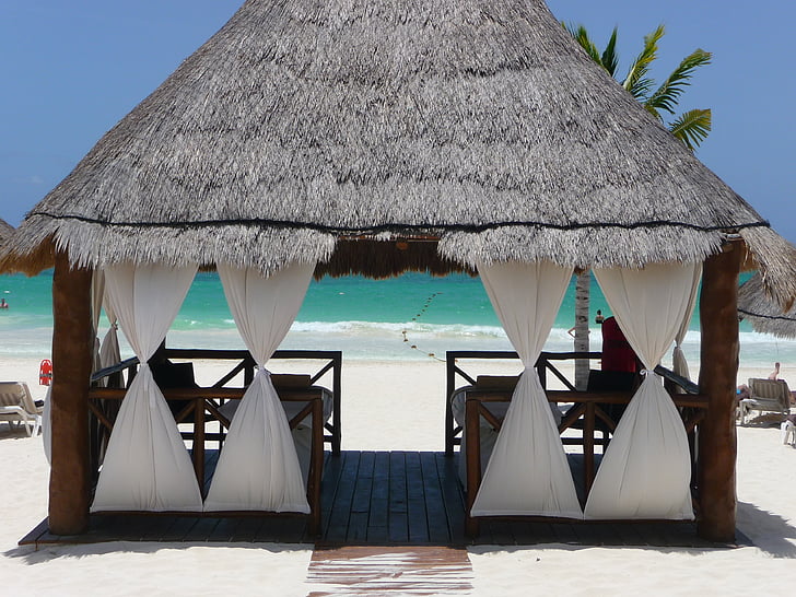beach, bungalow, sea, travel, holiday, caribbean, mexico