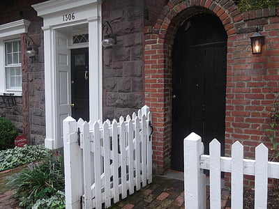 døren, Gate, lanterne, Georgetown, røde mursten, Angiv, indgang