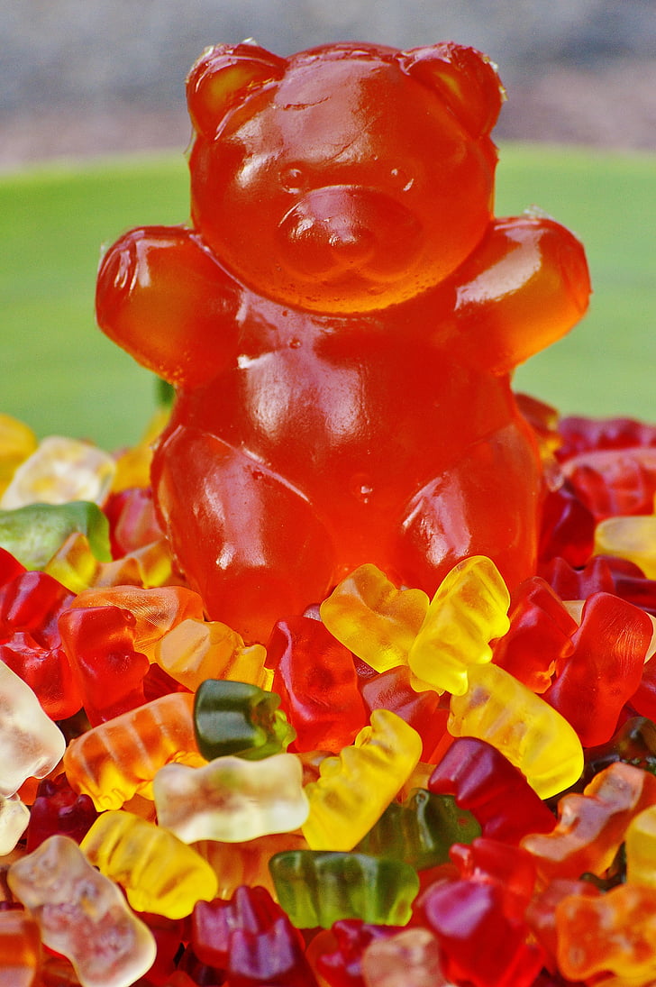 Gummibärchen, óriás gumi medve, gummibär, gyümölcs íny, medve, finom, szín