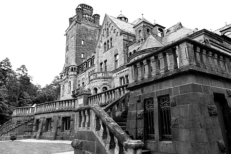 lâu đài, Waldhausen, Dracula, rùng mình, đen trắng, xây dựng