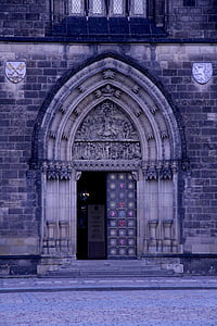 Portal, Praha, mørk, monument, gotisk, arkitektur, døren