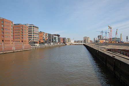 Hamburk, přístav, přístavní město, Labe, kanál, stavební práce, voda