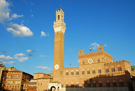 Siena, a mező tér, torony eszik, Torre, Toszkána, Olaszország, Sky