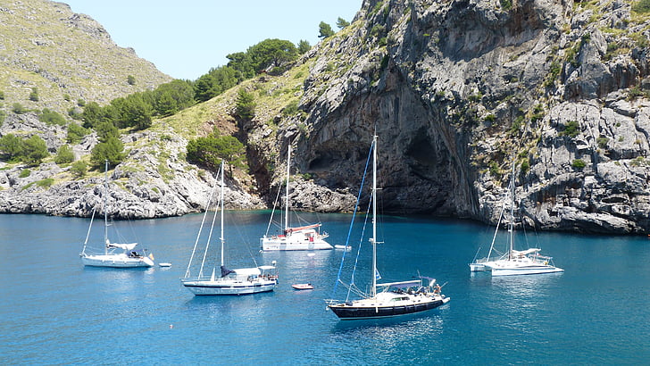 naves, Anchor, ancoragem, barco à vela, águas, idílio, Mediterrâneo
