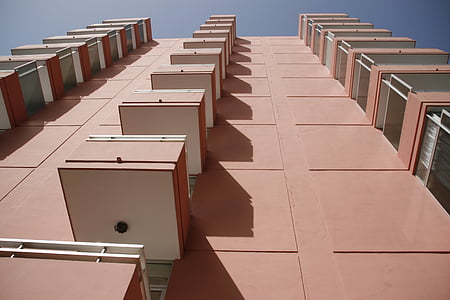 skyscraper, balcony, architecture, home, building, pink, holiday