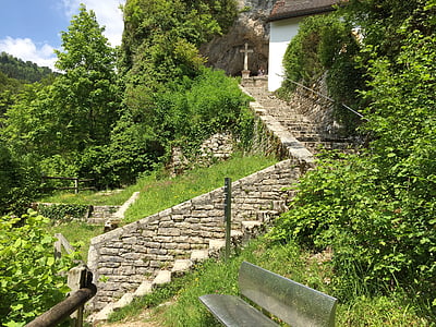 Ruin, Ermitage, St ursanne, escaliers, mur, Suisse, vert