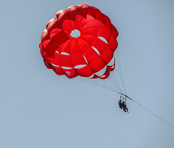 parachute, paragliding, red, balloon, sky, sport, activity