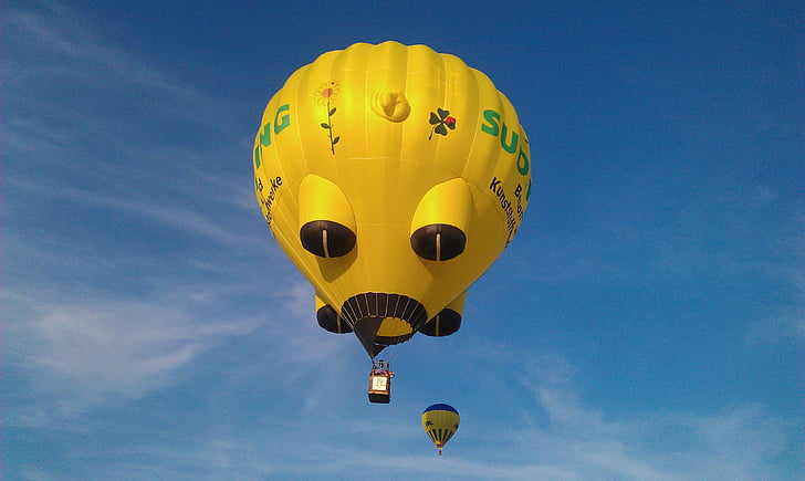 балон, балони, плаващи, небе, жълто, горещ въздух балон, Приключенски