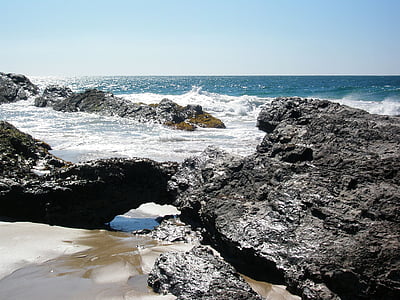 rochoso, praia, oceano, ondas, pulverizador, água, litoral