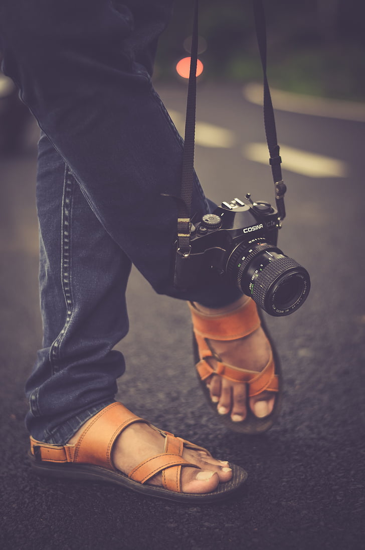 camera, feet, footwear, road, men, outdoors, hobbies