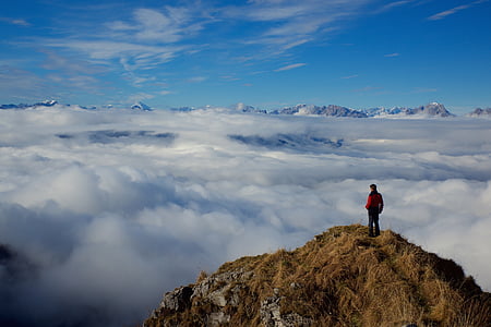 Berge, Landschaft, Wolken, Ausflüge, Abenteuer, eine person, Wandern