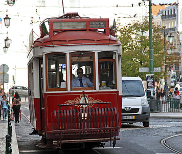 Lissabonin, Lisboa, Portugali, raitiovaunu, vanha kaupunki, historiallisesti, liikenne
