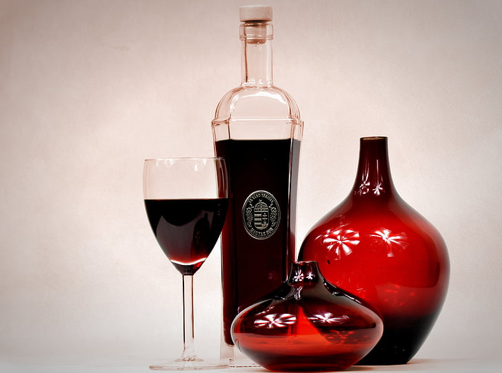 červené víno, Karafa, pohár, červená, Váza